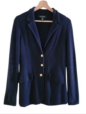 Vintage Lauren Ralph Lauren Navy Tailored 100% Cotton Blazer with Gold Buttons